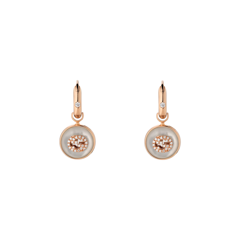 Gucci Inteloking Loop Earrings Gold 18k Diamonds Mother of Pearl Ref. YBD786772001 - Tomasini Francia