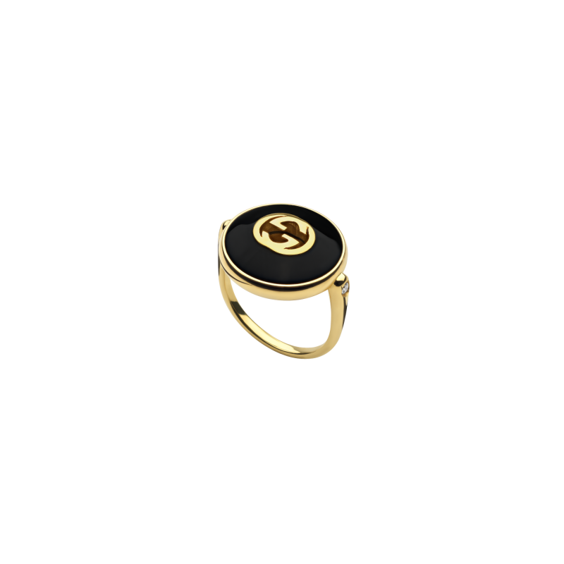 Gucci Interloking Anello Grande Oro 18k Onice Ring Gold18k Onyx Ref. YBC786604001 - Tomasini Francia