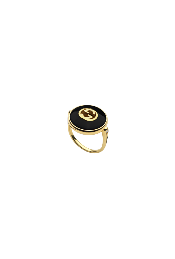 Gucci Interloking Anello Grande Oro 18k Onice Ring Gold18k Onyx Ref. YBC786604001 - Tomasini Francia