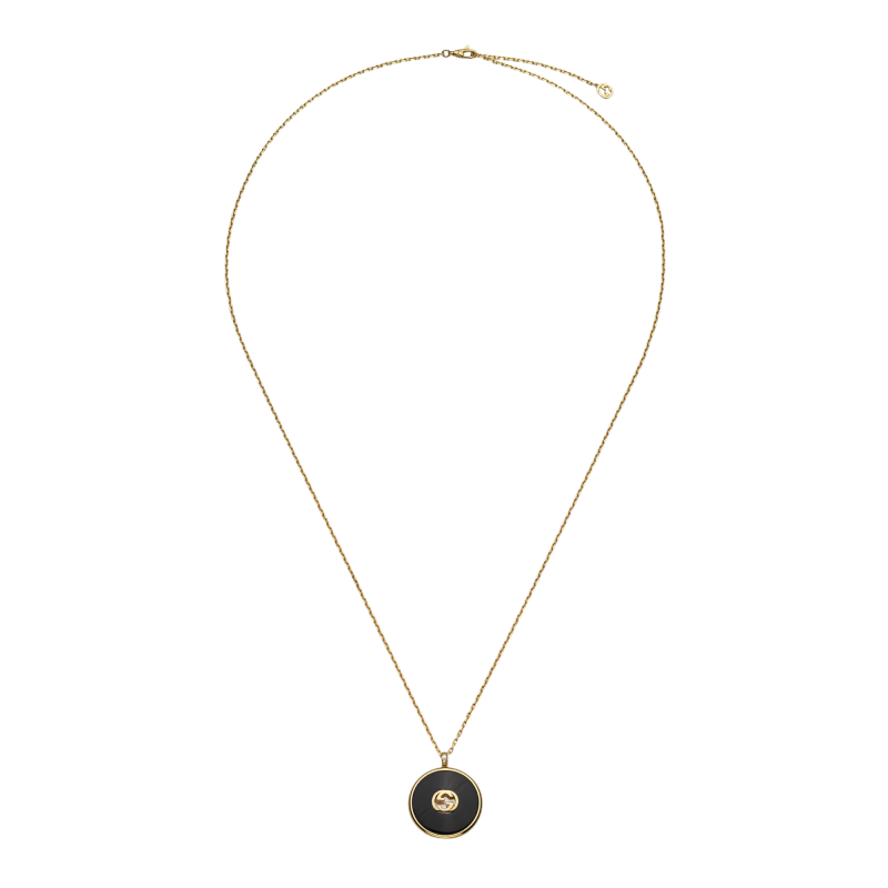 Gucci Inteloking Long Chain Necklace 18k Gold Onyx Diamonds Ref. YBB786606001 - Tomasini Francia