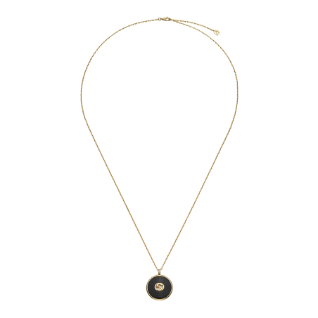 Gucci Inteloking Long Chain Necklace 18k Gold Onyx Diamonds Ref. YBB786606001 - Tomasini Francia