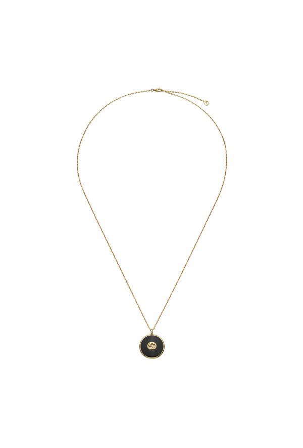 Gucci Inteloking Long Chain Necklace 18k Gold Onyx Diamonds Ref. YBB786606001 - Tomasini Francia