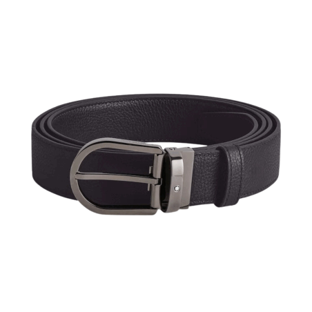 Montblanc Cintura reversibile in pelle blu notte/nera 35 mm con fibbia a ferro di cavallo Ref. MB199082 - Tomasini Francia