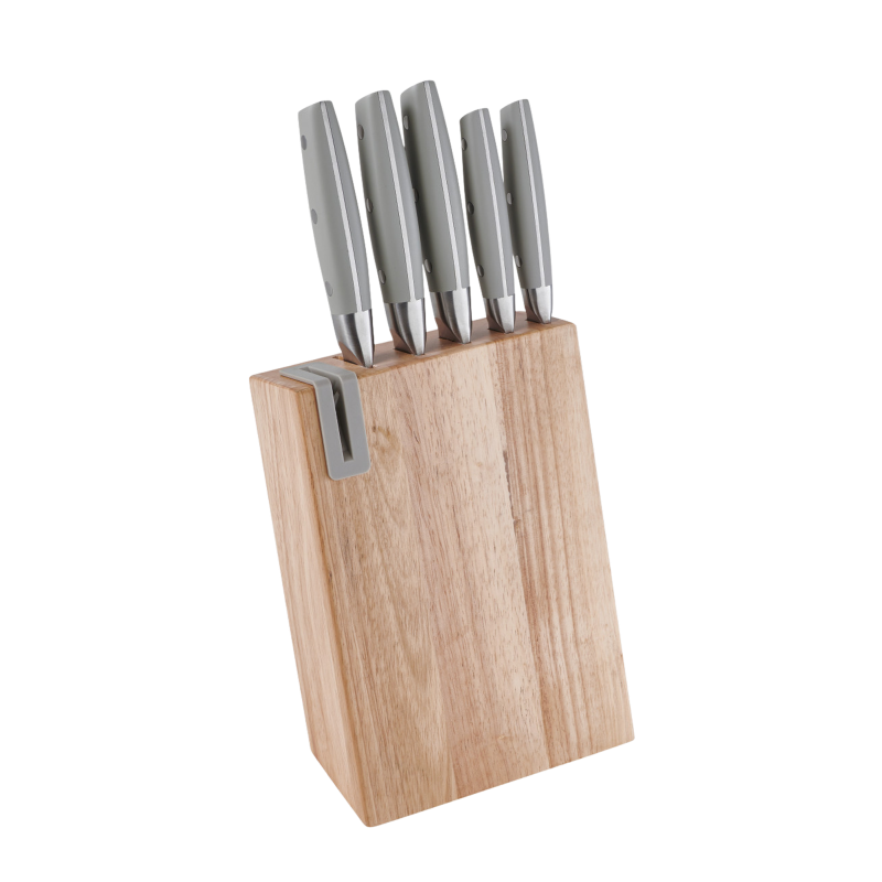 Brandani Natural Knife Block With Sharpener And 5 Stainless Steel Knives Ref. 52132 - Tomasini Francia