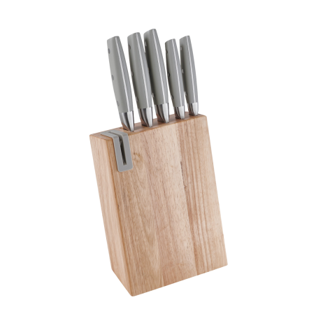 Brandani Natural Knife Block With Sharpener And 5 Stainless Steel Knives Ref. 52132 - Tomasini Francia