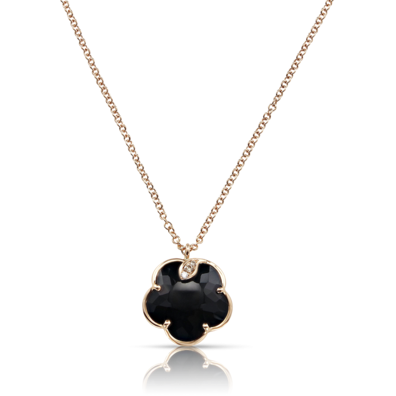 Collana Petit Joli' In Oro Rosa 18 Carati Con Onice, Diamanti Bianchi E Champagne Ref. 16136R - Tomasini Francia