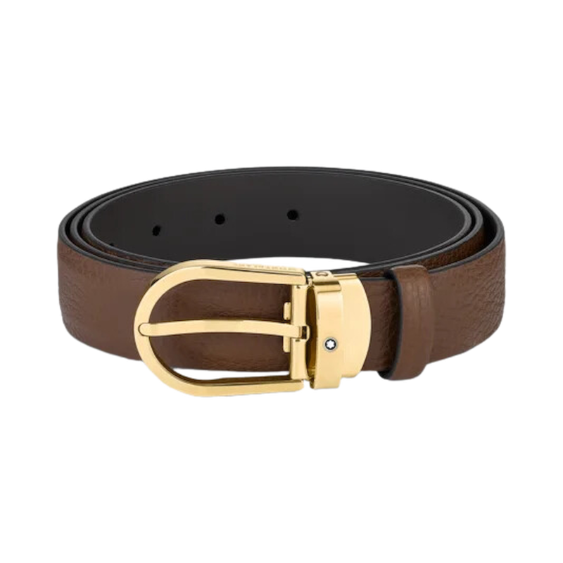 Montblanc 30mm Brown Leather Belt with Horseshoe Buckle Ref. MB129423 - Tomasini Francia