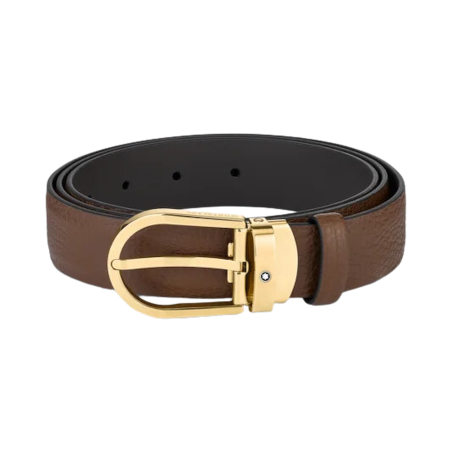 Montblanc 30mm Brown Leather Belt with Horseshoe Buckle Ref. MB129423 - Tomasini Francia