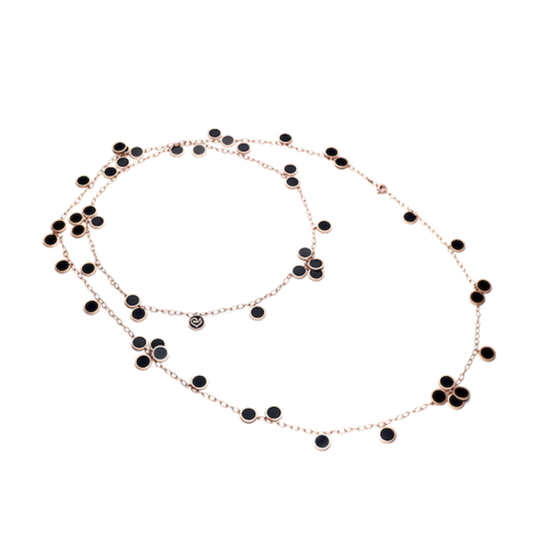 Chantecler Paillettes Collana Lunga In Oro Rosa E Smalto Nero Ref. 34148 - Tomasini Francia