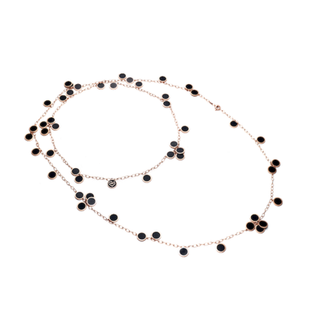 Chantecler Paillettes Collana Lunga In Oro Rosa E Smalto Nero Ref. 34148 - Tomasini Francia