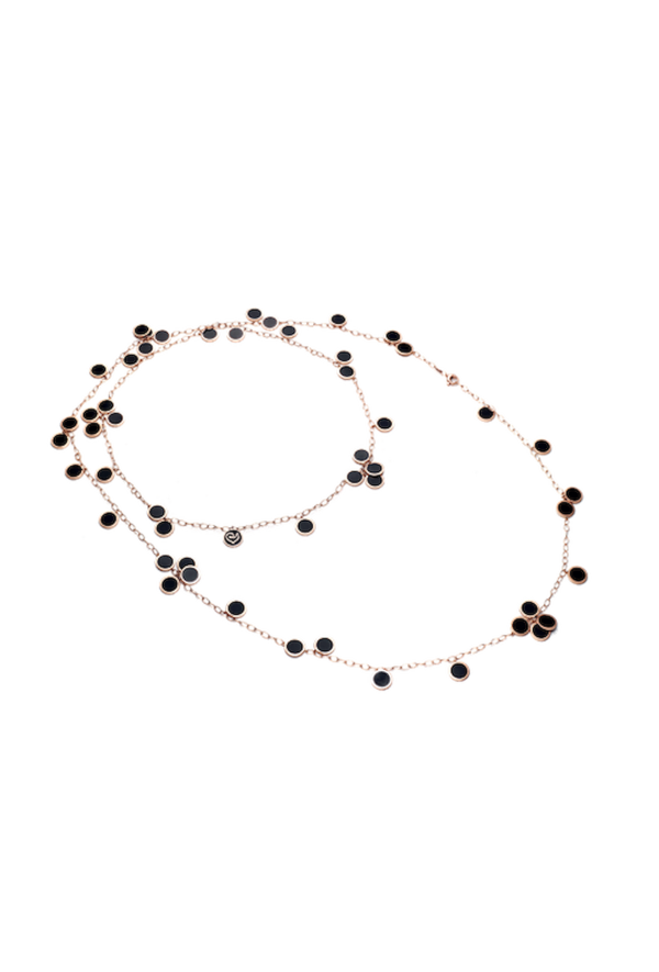 Chantecler Paillettes Collana Lunga In Oro Rosa E Smalto Nero Ref. 34148 - Tomasini Francia