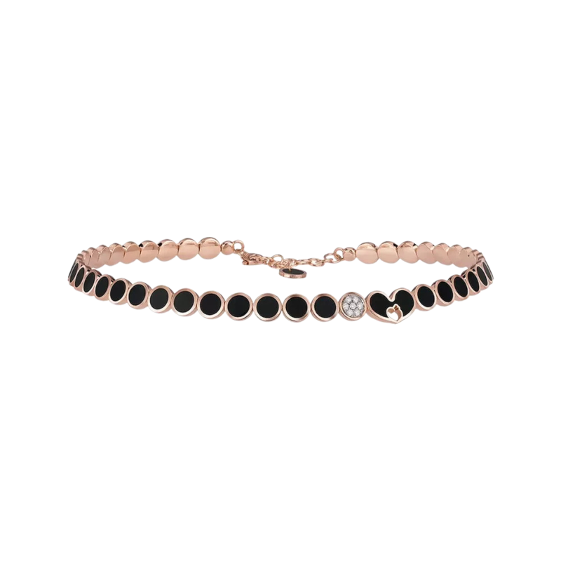 Choker Chantecler Paillettes In Oro Rosa Diamanti Bianchi E Smalto Nero Ref. 41129 - Tomasini Francia