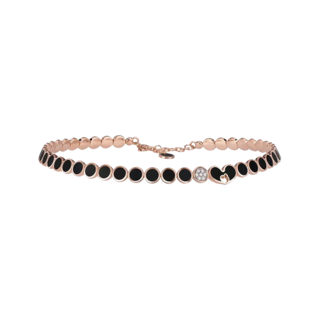 Choker Chantecler Paillettes In Oro Rosa Diamanti Bianchi E Smalto Nero Ref. 41129 - Tomasini Francia