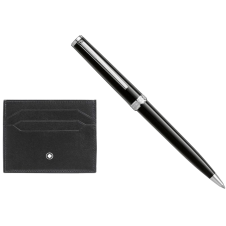 Montblanc Set Ball Pen Pix Nero e Meisterstück Portacarte Di Credito Ref. MB137793 - Tomasini Francia