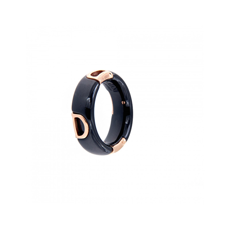 Damiani Anello D-icon 7 Mm Ceramica Nera Ed Oro Rosa Misura 17