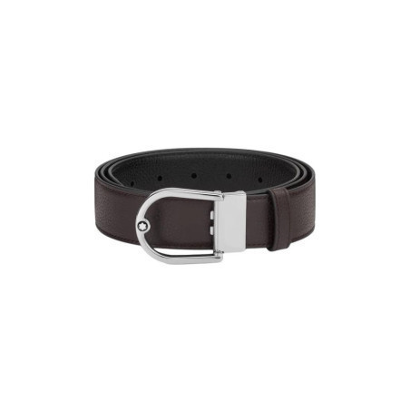 Montblanc Cintura Reversibile in pelle granulata Ebano/Nero 35mm Fibbia a ferro di cavallo Ref. MB198632 - Tomasini Francia