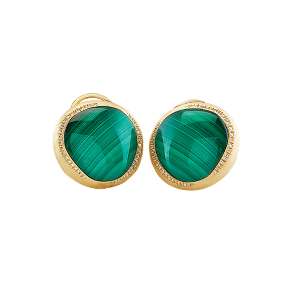 Chantecler Orecchini Enchantè in oro satinato 18kt, Diamanti, Malachite e cristallo di rocca 42938 Ref. 42938