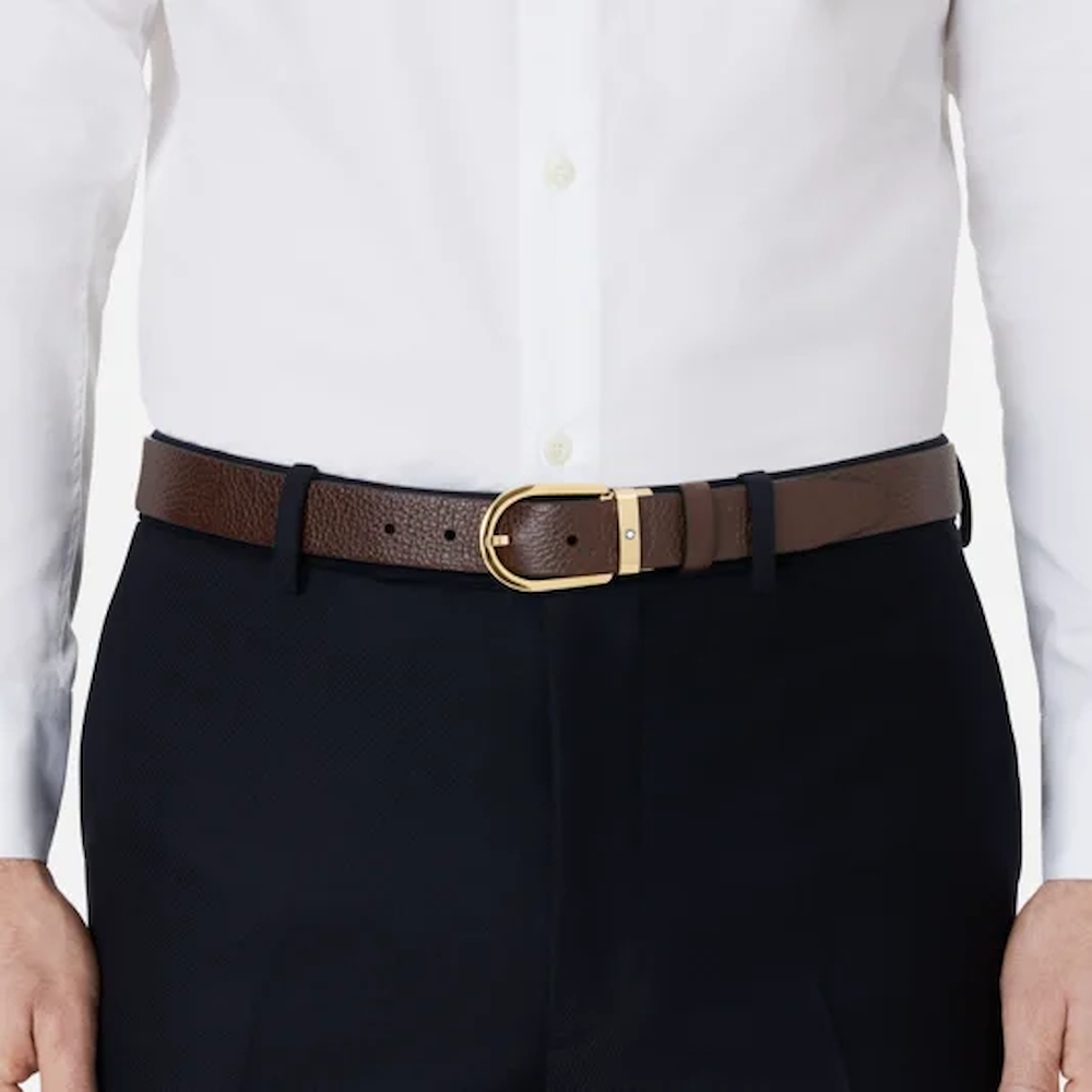 Montblanc Cinta in Pelle Marrone 30mm con Fibbia a Ferro di Cavallo