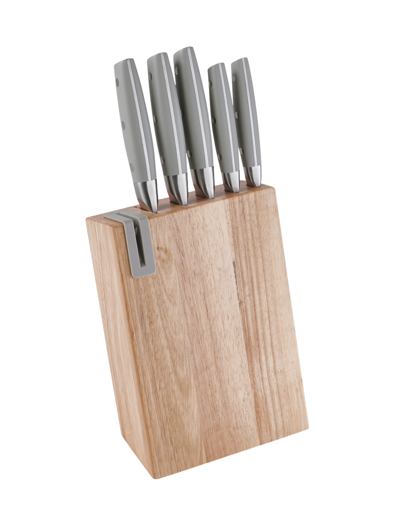 Brandani Natural Knife Block With Sharpener And 5 Stainless Steel Knives Ref. 52132