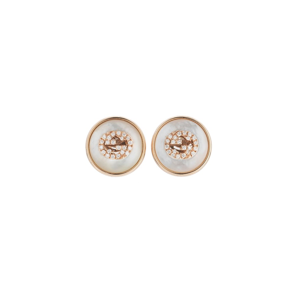 Gucci Interloking Stud Earrings Gold 18k Diamonds and Mother of Pearl Ref. YBD786746001