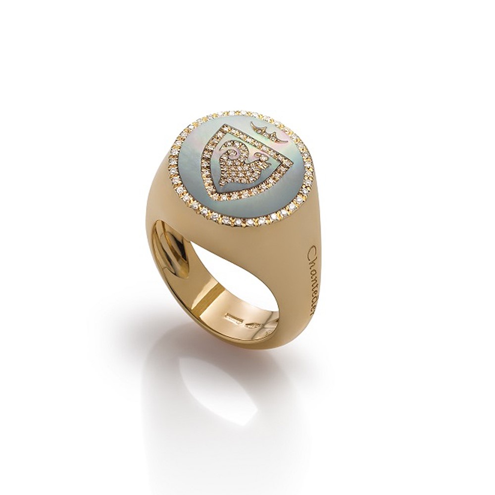 Chantecler Anello Chevalière Madreperla E Diamanti Ref. 34978