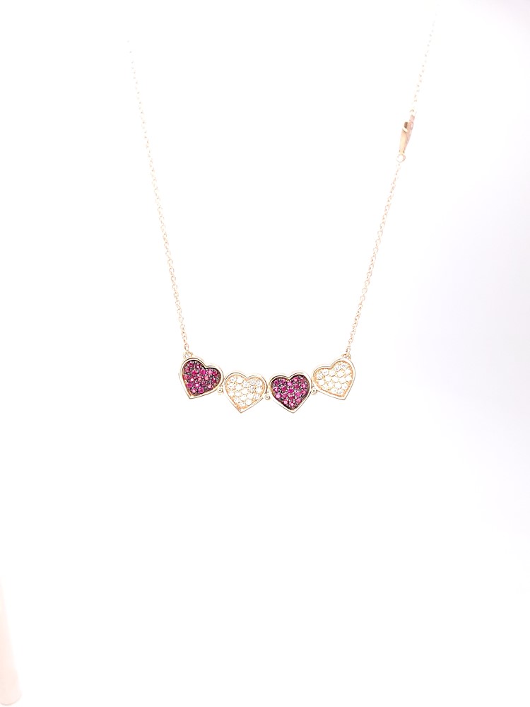 Love & Luck Girocollo Diamanti Bianchi E Rubini