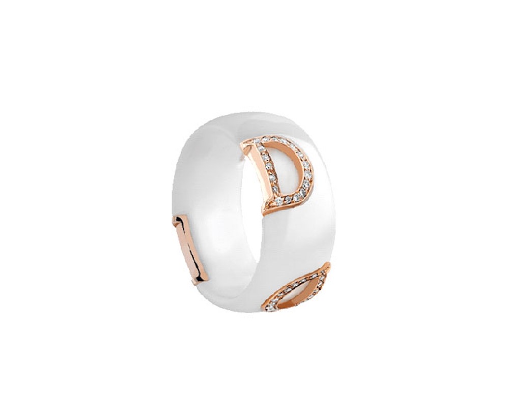 Damiani Anello D-icon Ceramica Bianca Ed Oro Rosa Con Diamanti Misura 12 Ref. 20082203