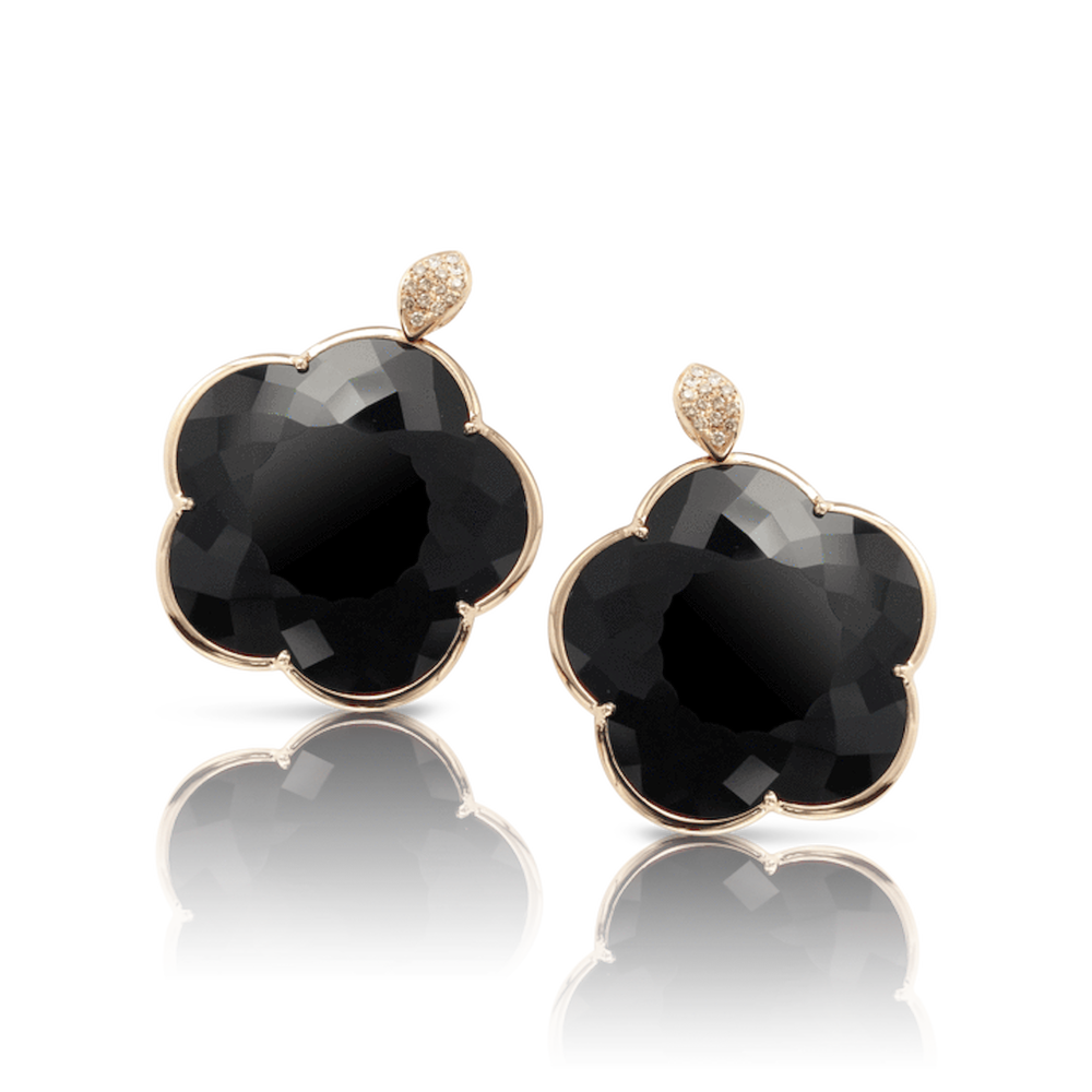 Orecchini Joli In Oro Rosa 18 Carati Con Onice, Diamanti Bianchi E Champagne Ref. 15583R