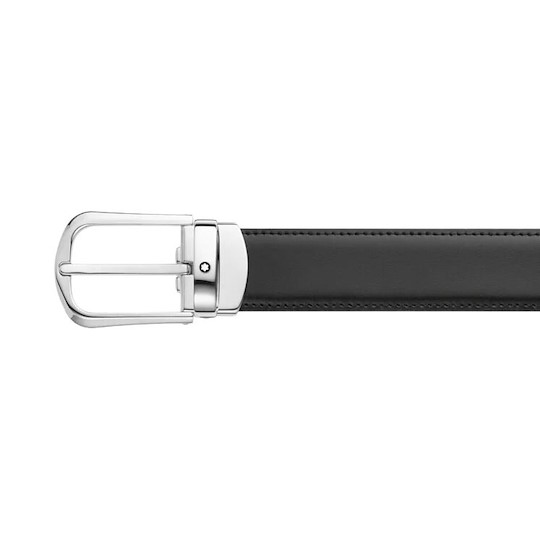 Montblanc Cintura Reversibile in Pelle Nera/Marrone 30mm e Fibbia a Ferro di Cavallo