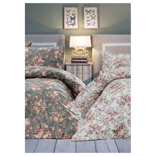 Blanc Mariclò Parure Copripiumino Letto Matrimoniale Con Copriguanciale Motivo Floreale Base Verde