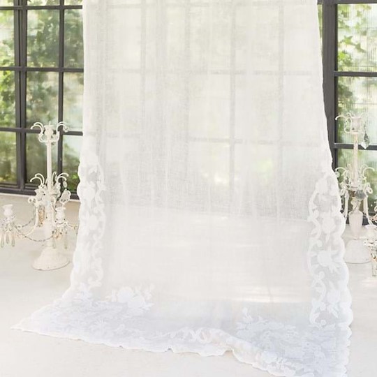 Blanc Mariclò Tenda Lino Con Ricamo In Rilievo