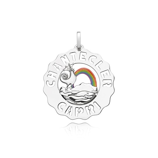 Chantecler Ciondolo Grande Gallo E Arcobaleno In Argento E Smalti Colorati