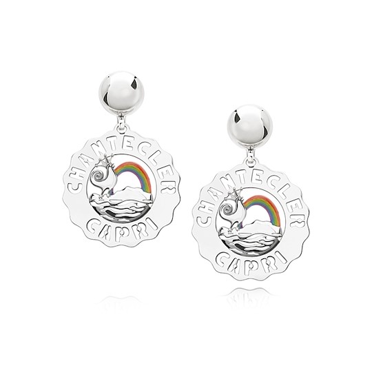 Chantecler Orecchini Piccoli Gallo E Arcobaleno In Argento E Smalti Colorati
