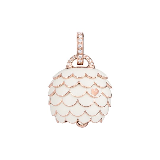 Ciondolo Campanella Chantecler Paillettes In Oro Rosa Diamanti Bianchi E Smalto Bianco