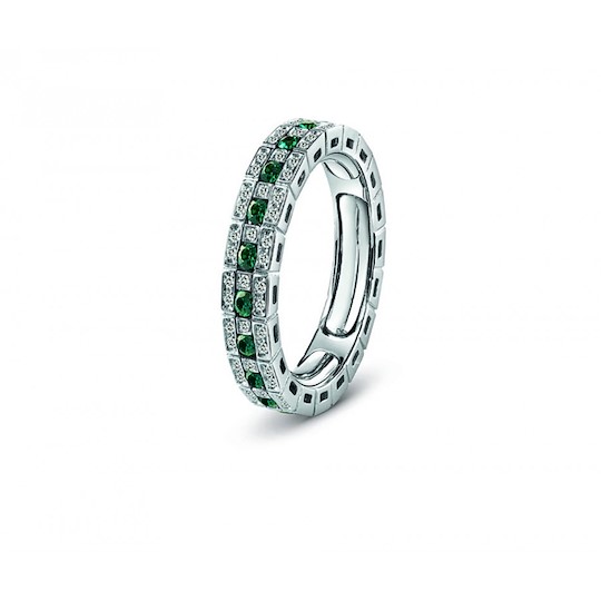 Damiani Anello Belle Epoque Comfort In Oro Bianco Con Diamanti E Smeraldi