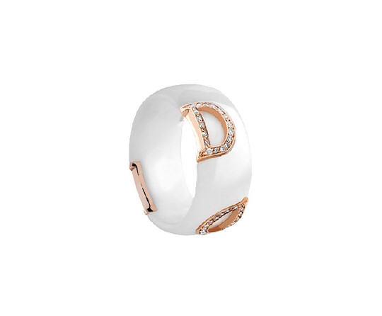 Damiani Anello D-icon Ceramica Bianca Ed Oro Rosa Con Diamanti Misura 17