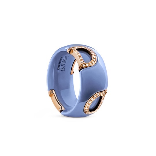 Damiani Anello D-icon Ceramica Azzurra Oro Rosa Con Diamanti Misura 13
