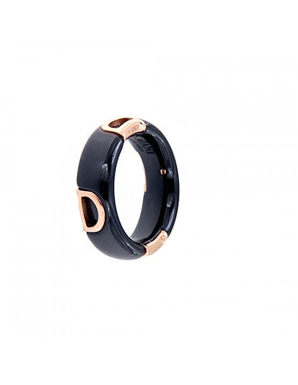 Damiani Anello D-icon 7 Mm Ceramica Nera Ed Oro Rosa Misura 12