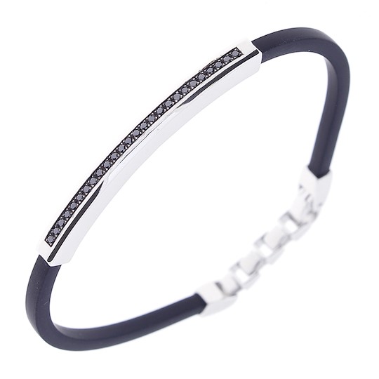 Salvini Bracciale Caucciù, Argento E Diamanti Neri