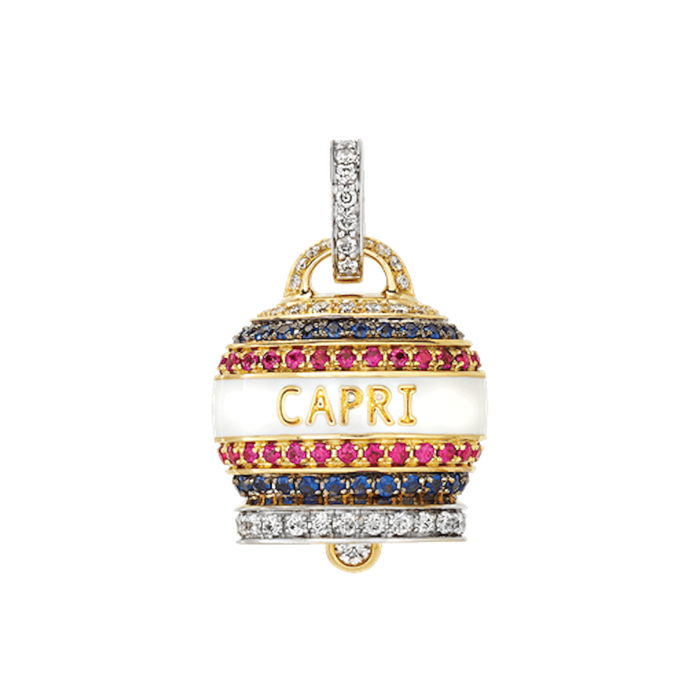 Chantecler Ciondolo Campanelle Capriness Grande Oro Giallo 18kt, Diamanti, Rubini, Zaffiri e smalto bianco 40384