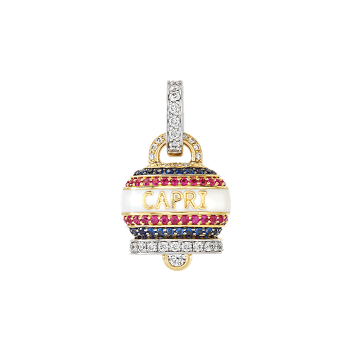 Chantecler Ciondolo Carpiness Campanella media in Oro Giallo 18kt, Diamanti, Rubini, Zaffiri e smalto bianco 40693
