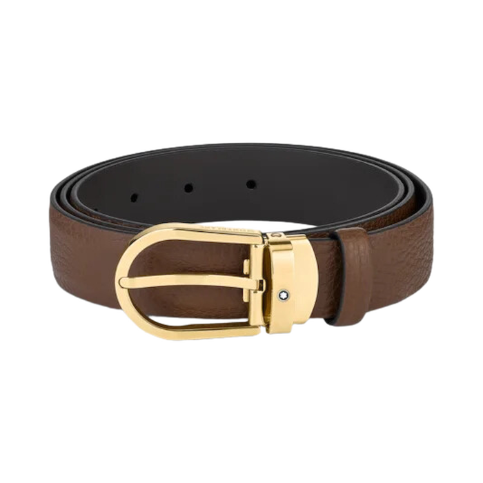 Montblanc 30mm Brown Leather Belt with Horseshoe Buckle