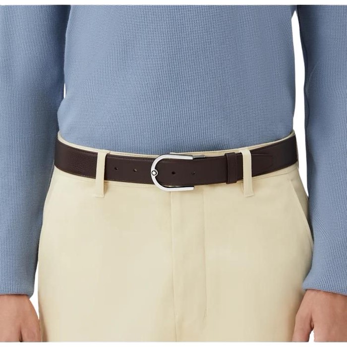 Montblanc Cintura Reversibile in pelle granulata Ebano/Nero 35mm Fibbia a ferro di cavallo