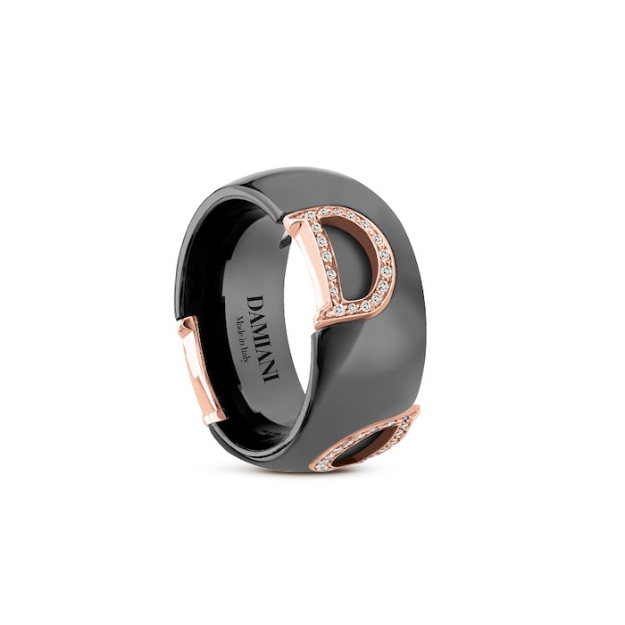 Damiani Anello D-icon Ceramina Nera Con Oro Rosa E Diamanti Misura 17