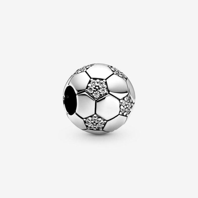 Charm Argento 925 A Forma Di Pallone Da Calcio, Smalto Nero, Foro 4,5 Mm, Per Bracciali Europei