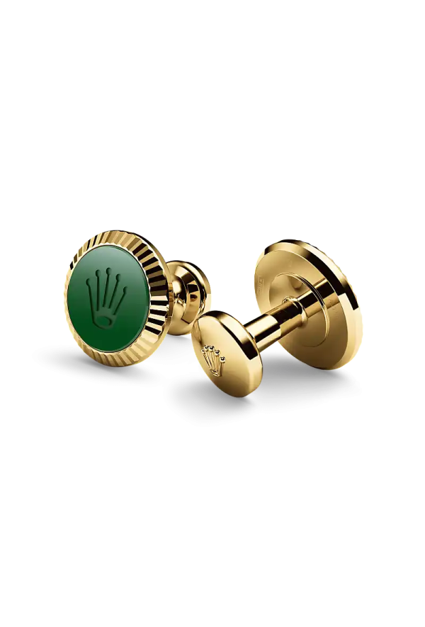 Gemelli “Zigrinatura” Rolex, Oro giallo e ceramica, a1038 | Tomasini Francia